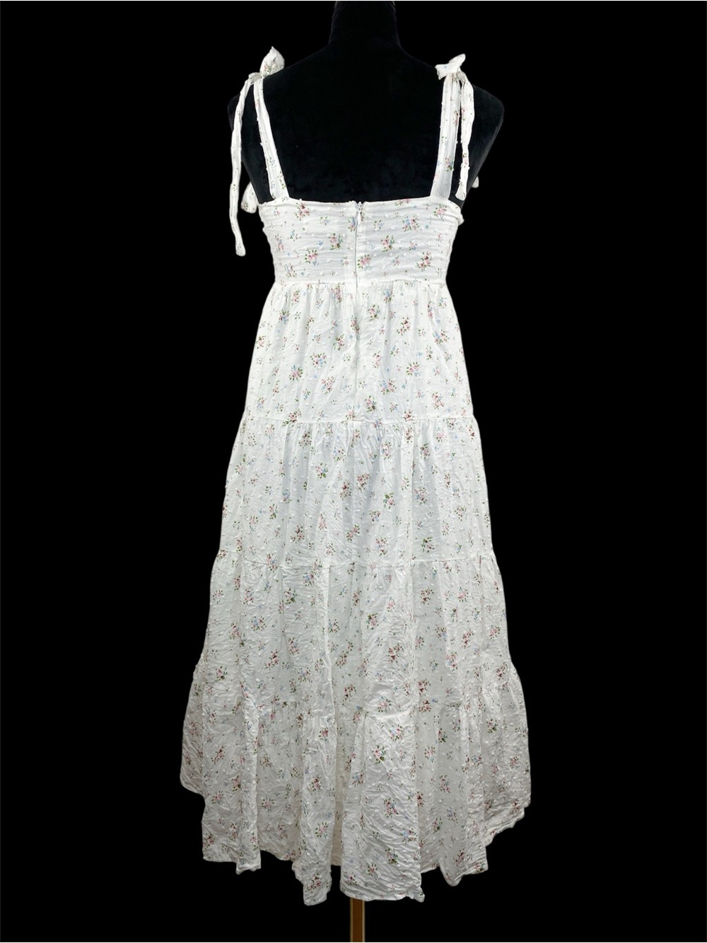 Storia White Swiss Dot Floral Tiered Midi Dress Cottagecore Size Small - Picture 3 of 6